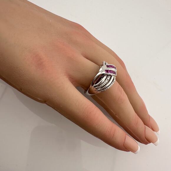 Detailed Lab Created Pink Sapphire and Sterling Ring - Size 7 - Picture 11 of 16